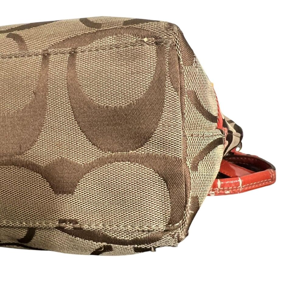 Coach Tote Bag Womens Medium Brown Signature Avary Canvas Orange Patent Trim - Picture 11 of 15